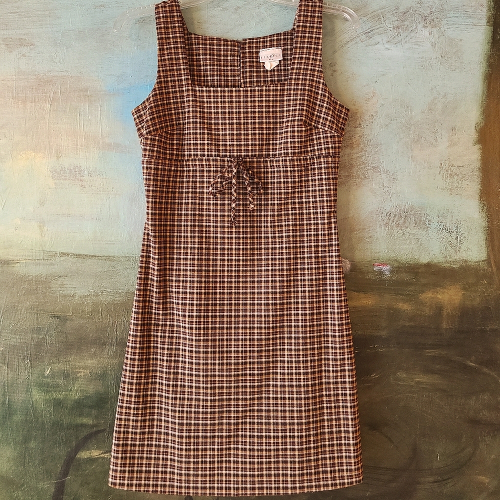 Finesse Vintage Brown Plaid Mini Dress